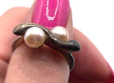 Hagit Gorali HG Israel 925 2 Pearl  Sterling Silver RING Sz 8.25 Stackable