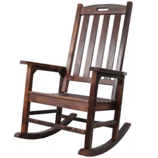 Wooden Oversized Rocker Chair w Wide Seat, High Back Smooth, Brown 