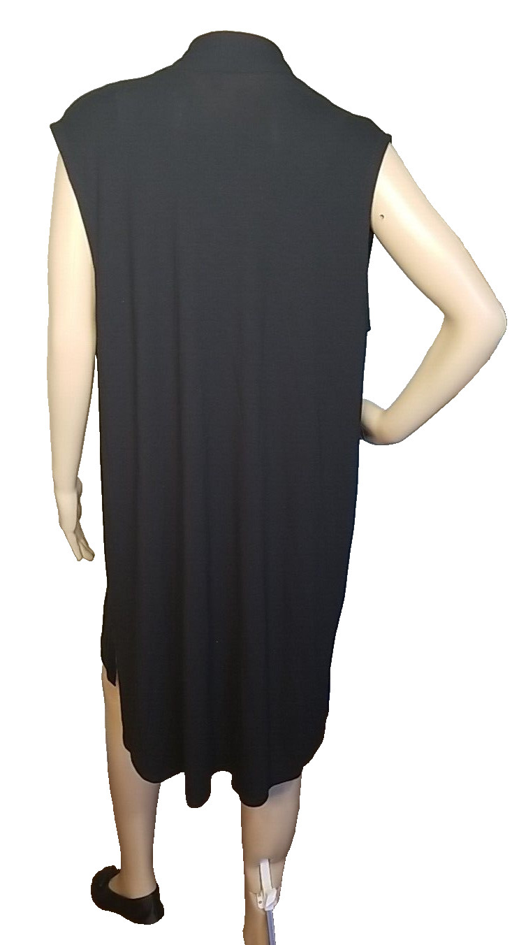 Eileen Fisher Deep Black Long Drape Relaxed Jersey Open Vest Small Oversized T48 image 3