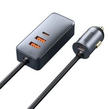 Coche Rápido Cargador Con Cable de Extensión 12-24V 120W 2xUSB+ 2xUSB-C, Gris,
