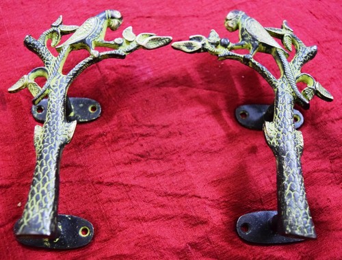 Vintage Style Brass Door Handle Pair Tree Parrot Shape Handmade Pull Door GM44 - Picture 3 of 5