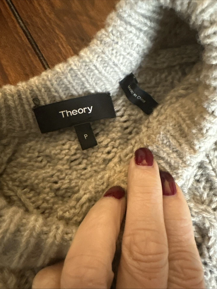 Theory Womens Wool Beige Cable Knit Crew Neck Long Sleeve Sweater  Size Petite - Image 4 of 4