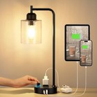 Industrial Bedside Table Lamp with USB C Charging Port Fully Dimmable Black