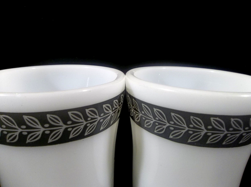 Anchor Hocking Set of 2 Anchorware White Milk Glass Cups with Gray Laurel Leaf - Picture 2 of 7