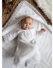 Warm Baptism Baby Gown Terry Cotton Cross Embroidery White Christening Outfit
