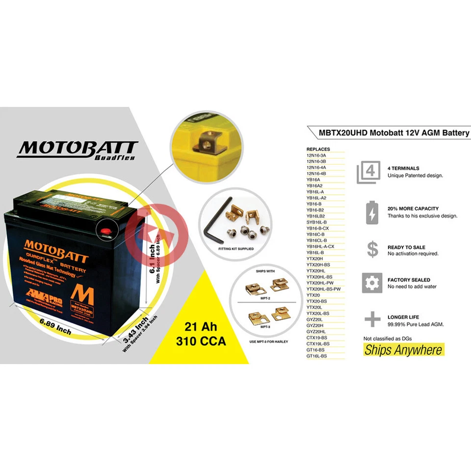 BATTERIA MOTOBATT MBTX20UHD SIGILLATA MOTO GUZZI CALIFORNIA STONE 1100 2001-2005 Foto 4 de 4