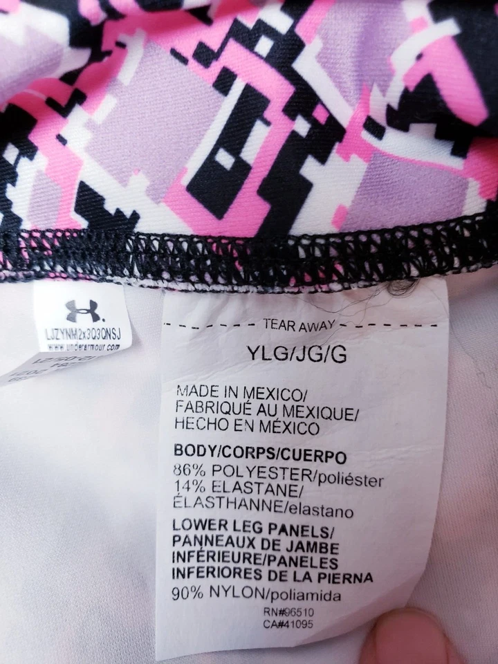 Under Armour Leggings YLG Juveniles Grandes Rosa Negro Atlético Capri Pantalones Niña Foto 4 de 4