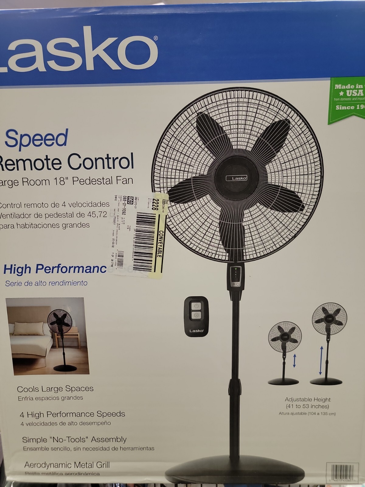 Lasko 18u0026#034; Oscillating 4-Speed Large Room Pedestal Fan with Remote  Control Black | eBay