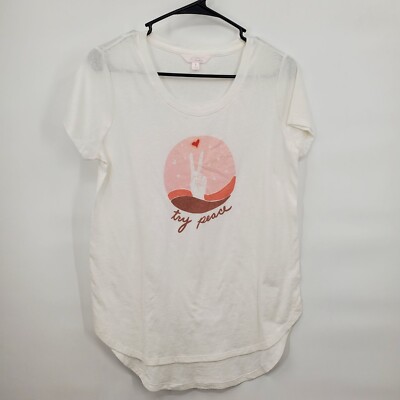 Lauren Conrad Try Peace Graphic Tee Short Sleeve Curve Hem Womens Small