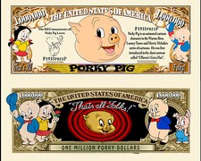 OUR PORKY PIG CARTOON DOLLAR BILL (2 Bills)