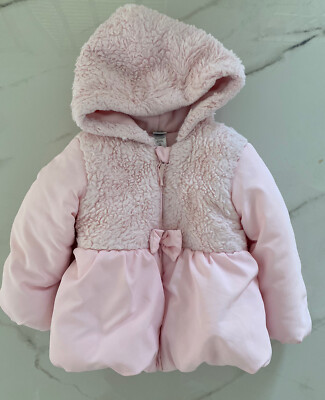 Little Me Baby Girl s Coat Pink Faux Fur Jacket Winter Puffer Coat Bow Warm 24m