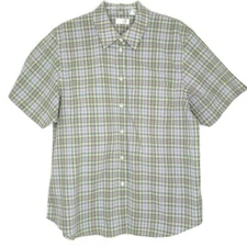 Elisabeth By Liz Claiborne Womens Size 14 Shirt Short Sleeve Green Plaid Pocket