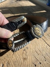 Brighton Museum Collection Belt Black Stamped Leather Greek Roman Coins Size S