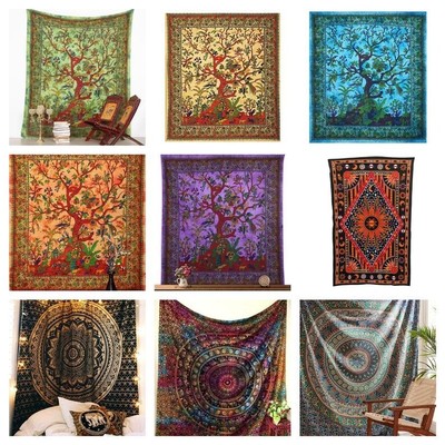 Queen Size Bed Sheet Cotton Tapestry Handmade Bohemian Wall Hanging Living Room