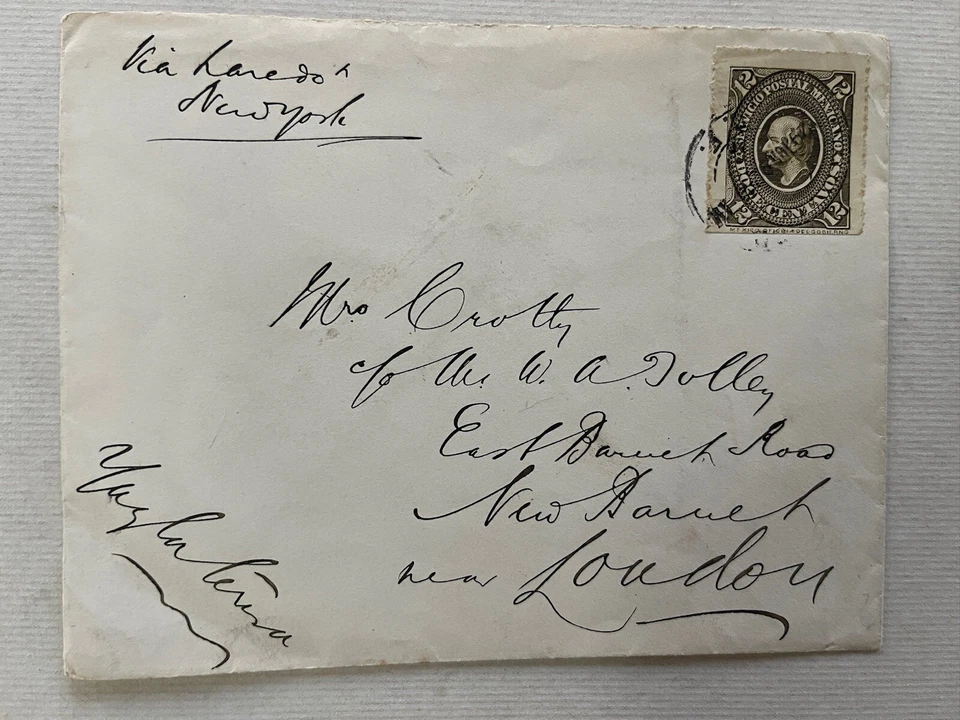 México 12c Brown Hidalgo Medallion On Cover. June 1892 To England Via Laredo NY - Image 2 of 4