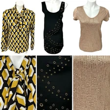 Classiques Top Womens XS Lot Sequin Grommet Career Casual Office Yellow Black