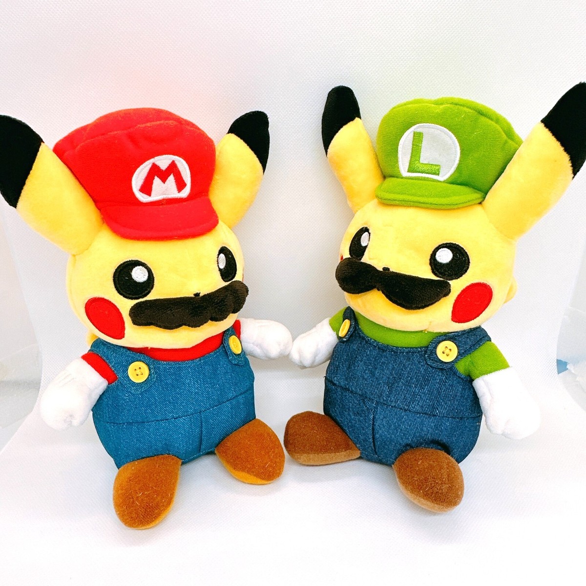 Set of 2 Pokemon Center Original Mario Pikachu Luigi Pikachu Plush