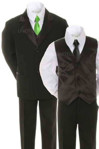 Baby Toddler Kid Formal Wedding 6pc Tuxedo Black Boy Suit sz S-20 - Picture 15 of 42
