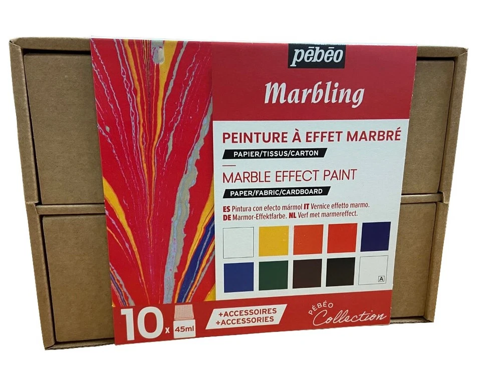 Pebeo Marmorizzazione Pittura Collezione Set 10 X 45ml Bottiglie Per Card Stoffa - Immagine 3 di 3