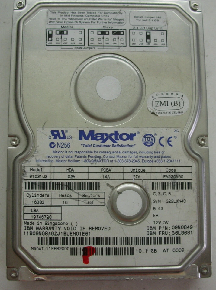 Maxtor 91021U2 10.1gb 301262101 hard disk drive IDE PATA - Imagen 1 de 1