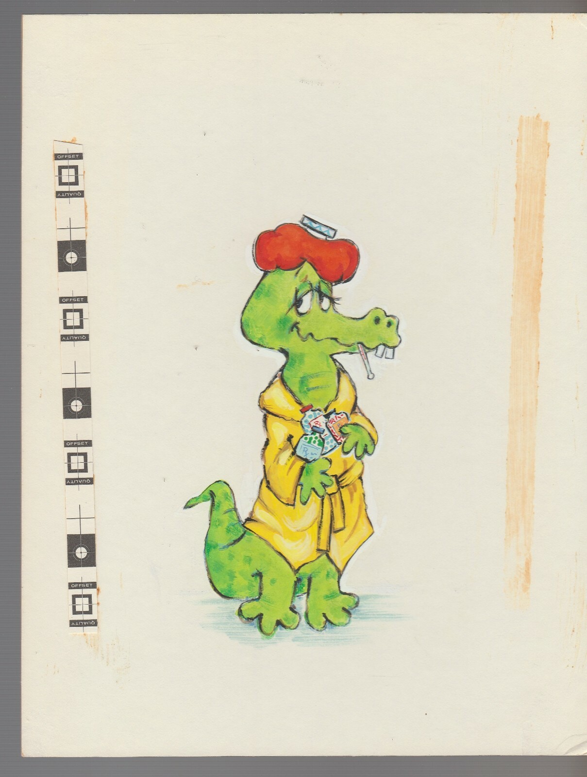 HEADACHE FEVER OR FLU Painted Sick Alligator 7.5x9.5" Greeting Card Art #C9628