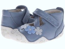 New Clarks First Walker IDA ELZA Baby Girls Sky Blue White Flower US 4 1/2 UK 4