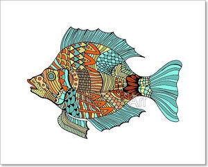 Zentangle Stylized Fish Art Print Home Decor Wall Art Poster C