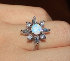 fire opal Cz topaz ring gems silver jewelry Sz 7.5 chic cocktail engagement band
