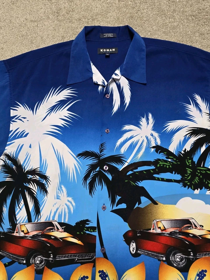 罕见复古夏威夷衬衫男式 XL 经典沙滩汽车花卉 — 第 3/4 张图片