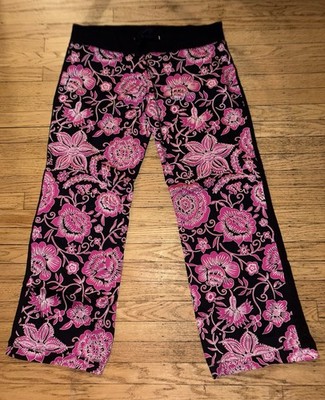 NILLA SHIELDS 100% COTTON Floral Pink And Black LOUNGE PANTs~RARE* XL