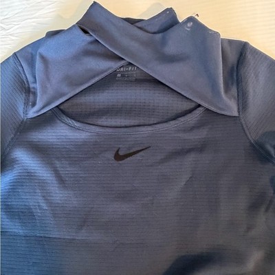 Nike Women's Dri-FIT top crossover high-neck collar front cutout navy NWT large