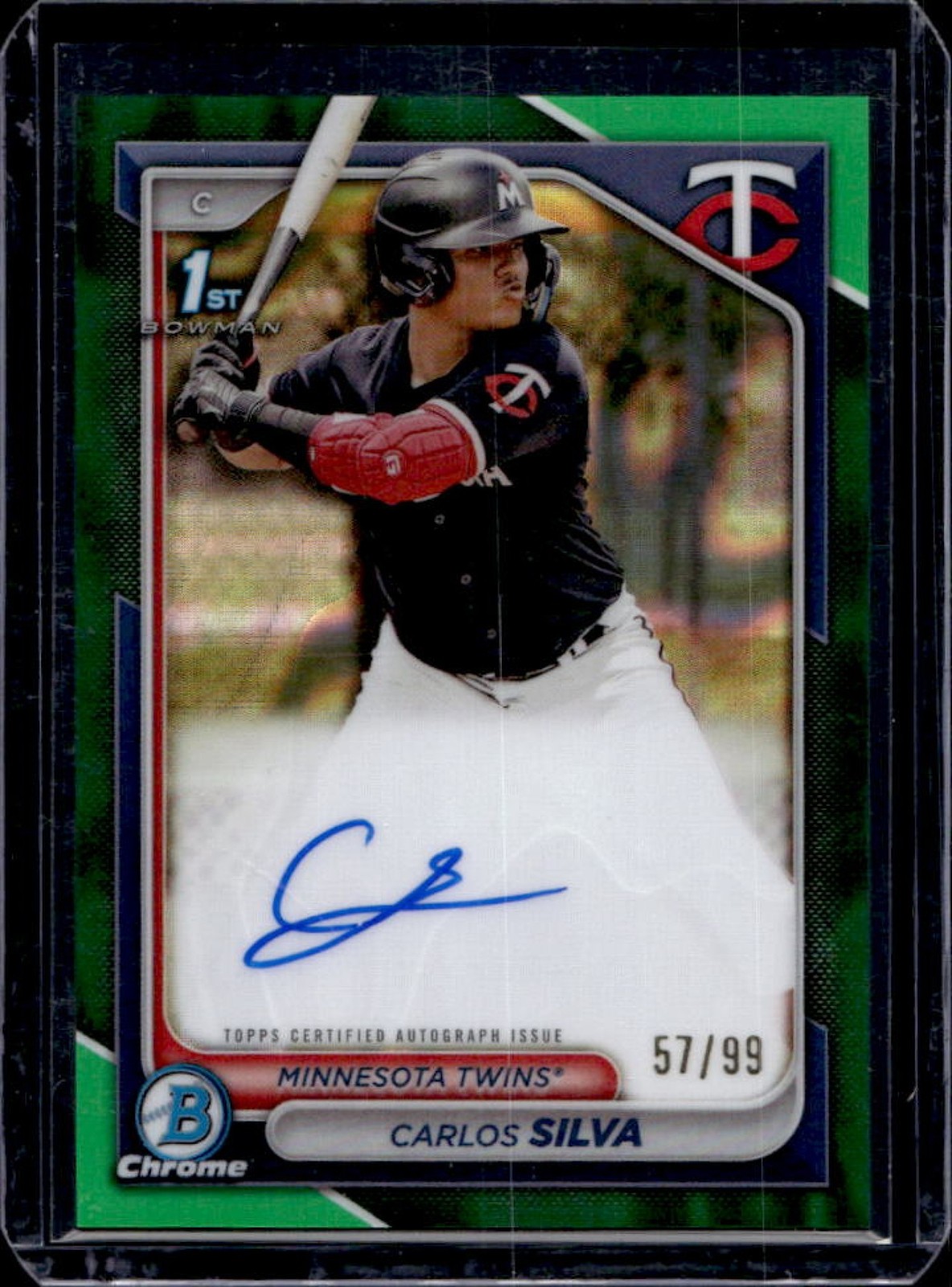 2024 Bowman Carlos Silva Chrome Auto Green Lava 1st #57/99 Twins