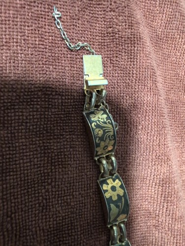 Vintage Damascene Birds and Flowers 7 Inches Bracelet Safety Chain