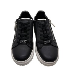 DKNY Matti Black White Platform Sneakers Womens 9M Side Zip PAF-2308 Urban Shoe