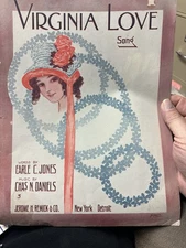 1912 11x14 Ragtime Sheet Music VIRGINIA LOVE by Chas. N. Daniels