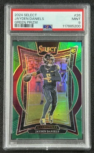 JAYDEN DANIELS PSA 9 2024 PANINI SELECT #26 ROOKIE CONCOURSE GREEN PRIZM RC /5
