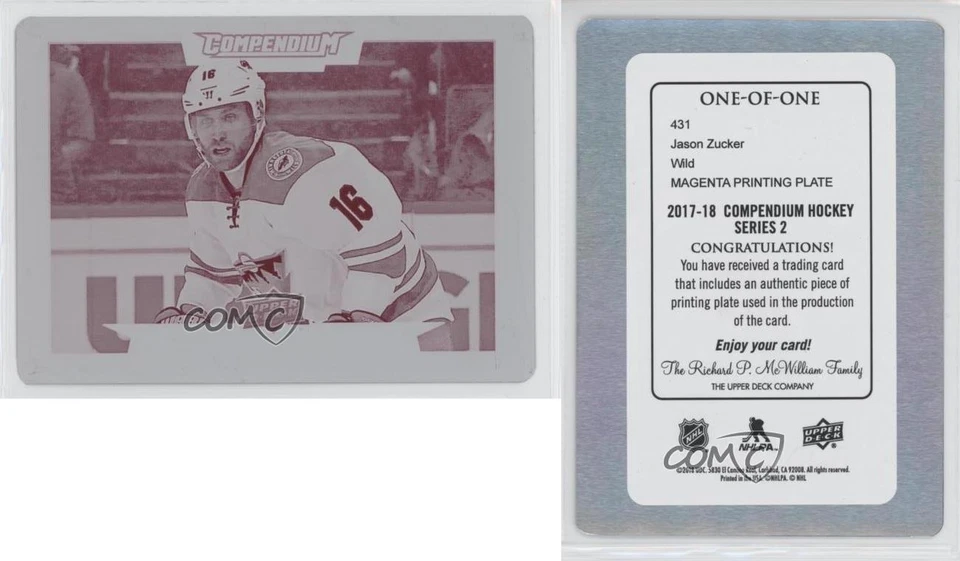 2017-18 Upper Deck Compendium Printing Plate Magenta 1/1 Jason Zucker #431 fm0 - Image 3 of 3
