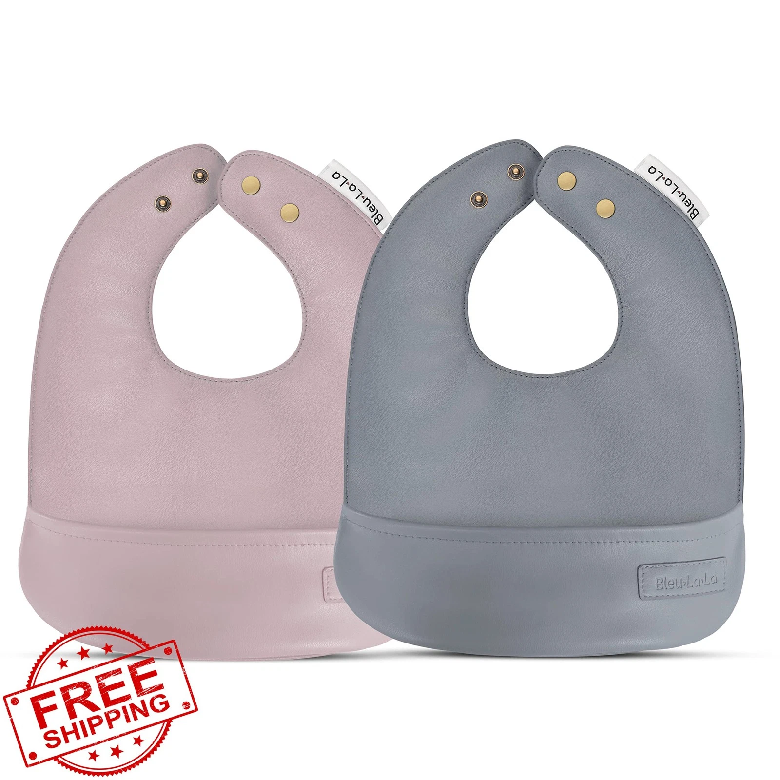 Bleu La La muave grey vegan leather bib