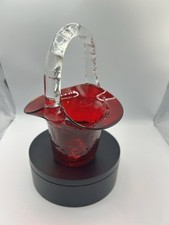 Vintage Ruby Red 6  Crackle Glass Basket