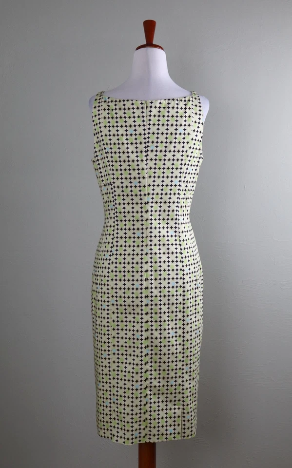 Vestido Vaina PIAZZA SEMPIONE Italia Nuevo con Etiquetas $850 Geo Estampado Cuello Cuadrado Talla IT 46 Foto 4 de 4