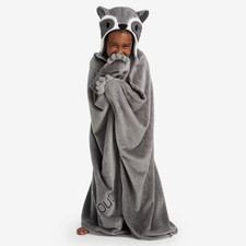 Plush Gray Racoon Character Throw Blanket