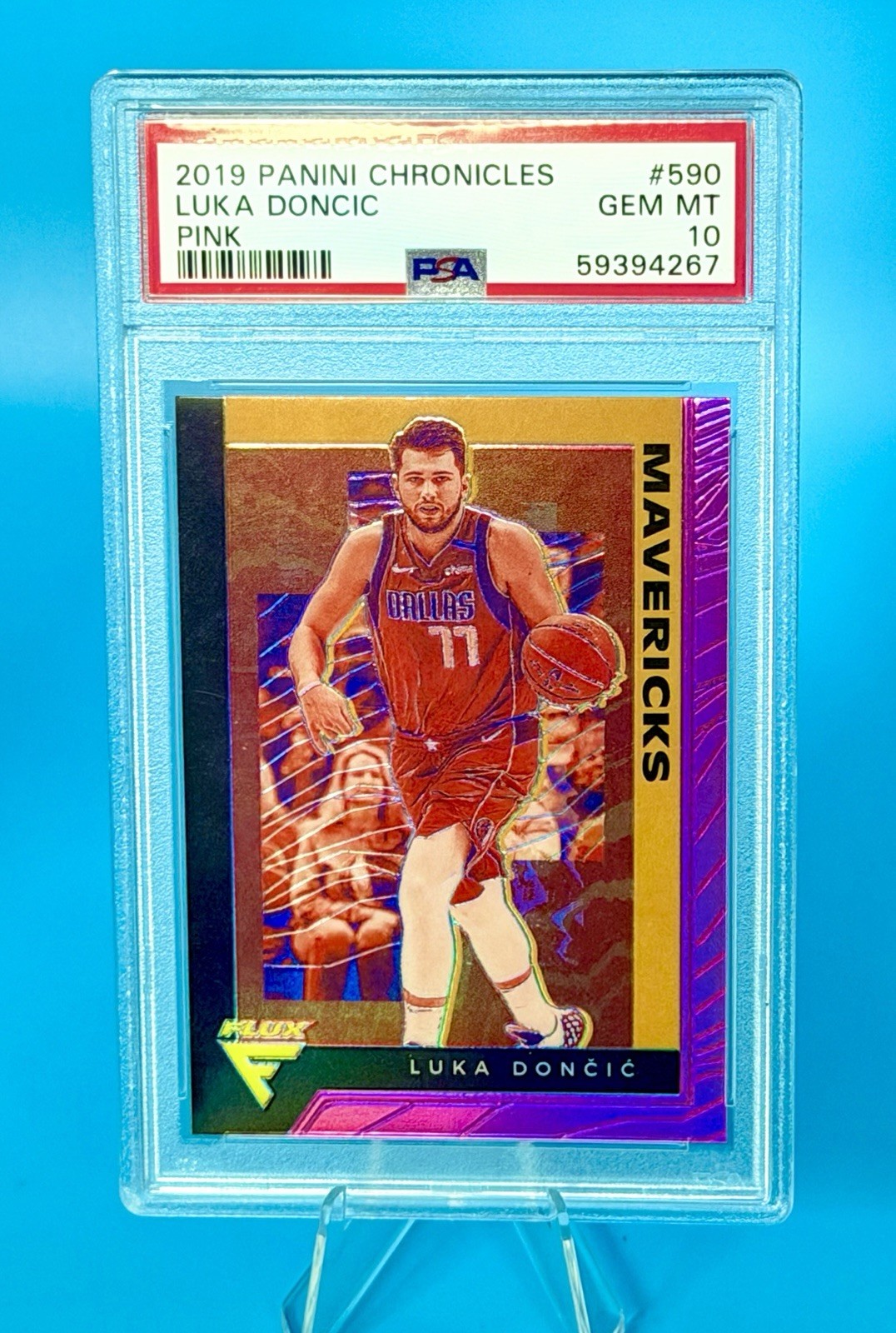 Luka Doncic 2019 Panini Chronicles Flux "Pink Prizm" #590 - PSA 10 - GEM MINT view 4