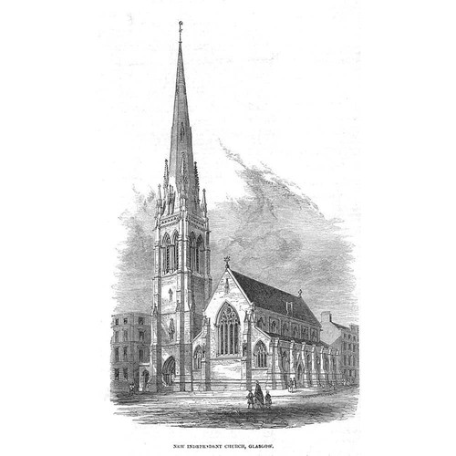 GLASGOW The New Independent Church on Bath St - Antique Print 1852