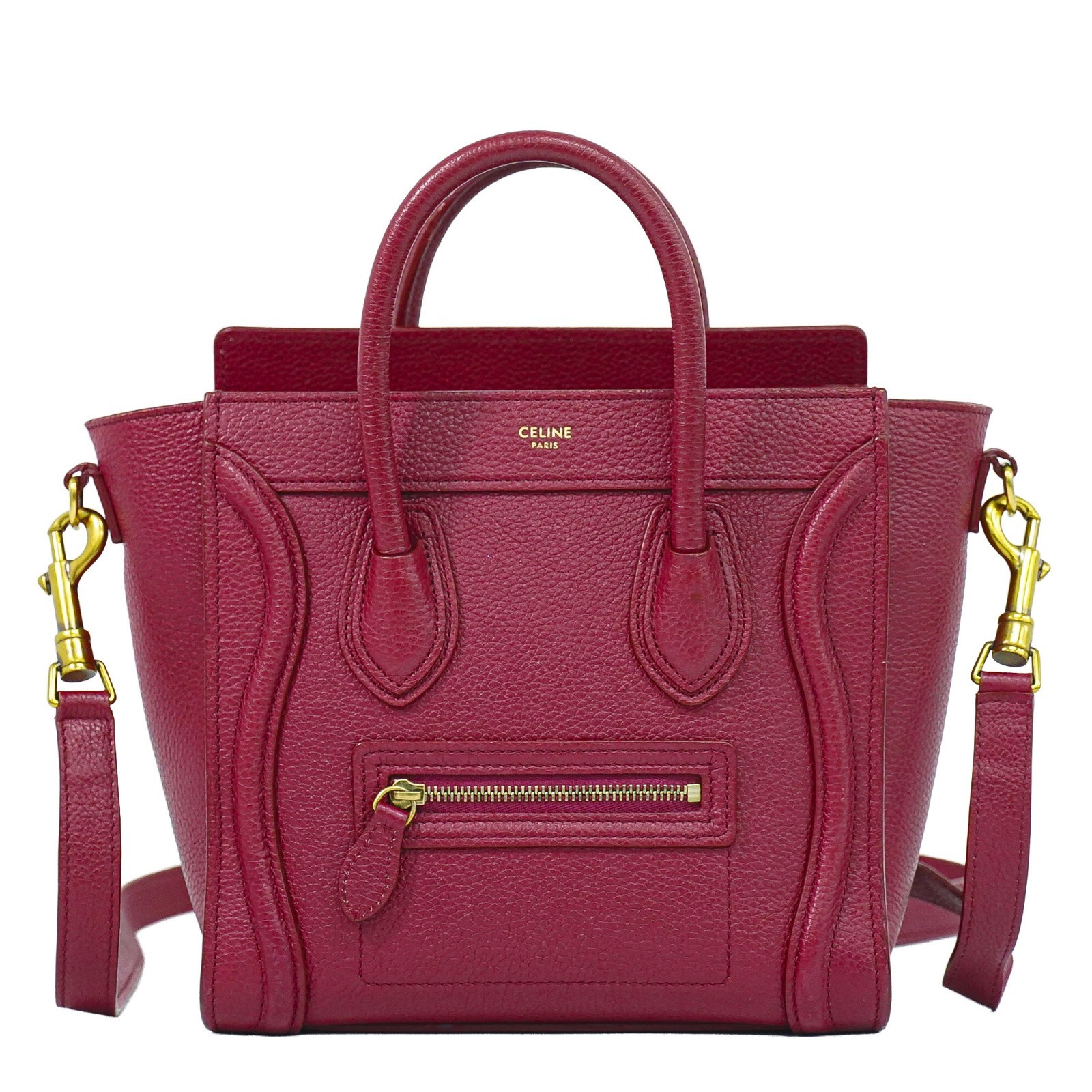 CELINE Luggage Nano Shopper Leather 2way Shoulder Handbag Pink Gold