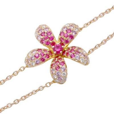 PONTE VECCHIO Flower Chain Bracelet Bangle 18K Rose Gold Pink Sapphire Diamond