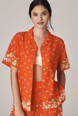 Rachel Antonoff James Shirt Tony Soprano Toile Pink Short Sleeve Button Size S!