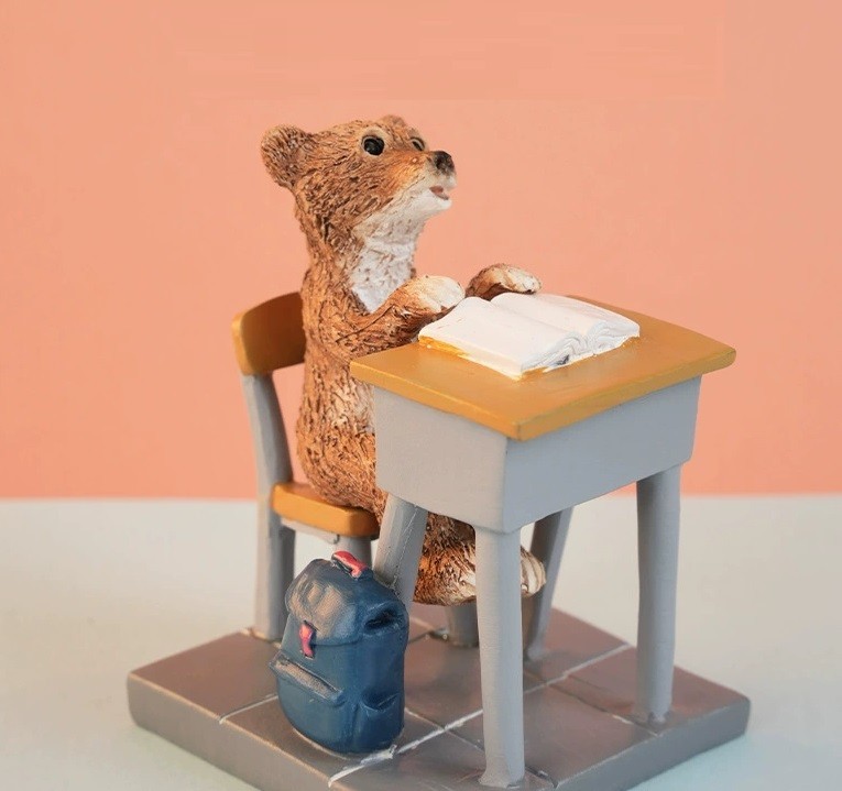Reading Bear on Desk Statue Miniature Fairy Garden Figurine Home Decor Gifts