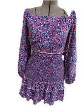 NWT Floral Smocked Ruffle Convertible Shoulder Micro Floral Mini Dress Size S