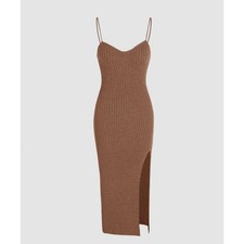 Cider Knit Solid Cami Split Midi Dress Brown Soft Strappy Sz 1XL