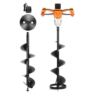 Cordless 20V Ice Auger 8in, Low-Temp Steel Blades, Ergo Handles, Turbo Cut
